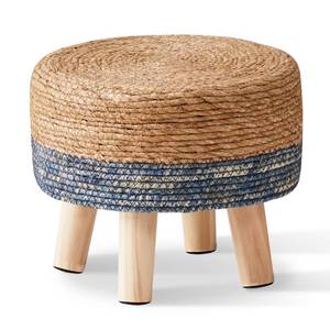 lot 17838 image: Round Seagrass Foot Stool Ottoman NaturalBlue