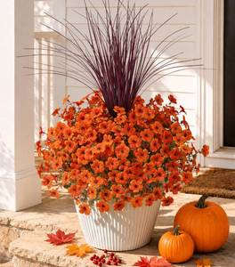 lot 17847 image: HyeFlora Artificial Fall Flowers Faux Daisy Mums Orange 12 Bundles