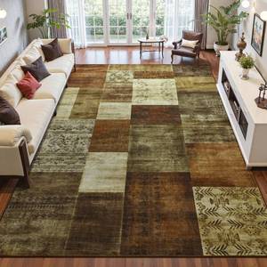 lot 17857 image: Area Rug 5x7 Washable Brown Geometric Patchwork Non-Slip