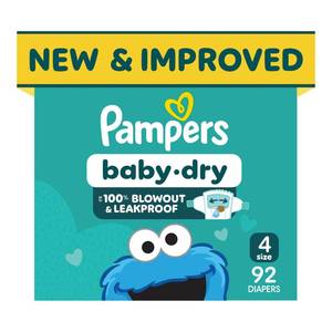 lot 17860 image: Pampers Baby Dry Ultra Cushiony Diapers Size 4 (15-34 lbs) 92 Count