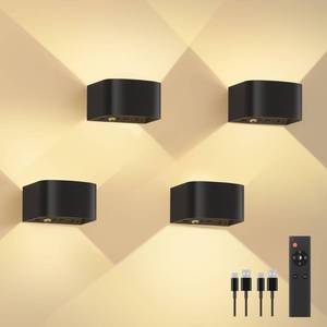lot 17864 image: FULEN 4 Pack Motion Sensor Wall Lamp Wireless LED With Remote 5000mAh Battery