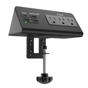 lot 17881 image: QZUKOY Desk Clamp Power Strip, 3 AC Outlets, 4 USB Ports (USB-C), Black