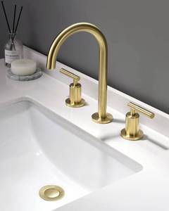 lot 17886 image: Indare Brushed Gold Widespread Bathroom Faucet 8-16 Inch Centers Pop-Up Drain  Retail $119.99