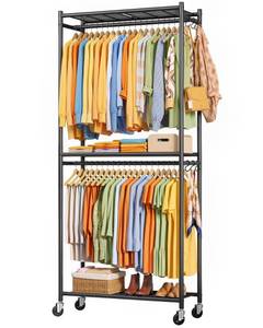 lot 17887 image: Sakugi Clothing Rack With Shelves & Wheels, 33.0 x 12.2 x 79.5, Black