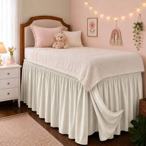 lot 17902 image: RIMELA Bed Skirt Twin XL 42-Inch Drop Split Corner Ivory