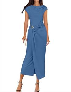 lot 18267 image: ZESICA Womens Cap Sleeve Bodycon Midi Dress Dusty Blue Size M