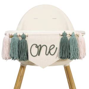 lot 18295 image: LINLULU Green One Birthday High Chair Banner 1st Birthday Decorations