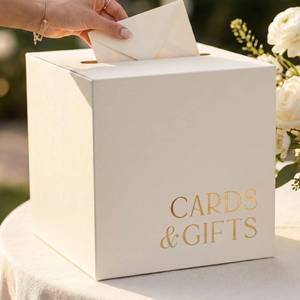 lot 18304 image: ZICOTO Wedding Card Box Beige Foldable Gift Card Holder 8.7x8.7x8.7 Gold Foil