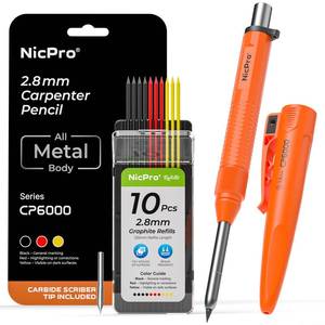 lot 18310 image: Nicpro Carpenter Pencil Aluminum Metal 40mm Deep-Hole Orange CP6000