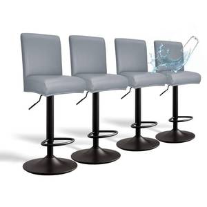 lot 18312 image: WUSOUPU PU Leather Bar Stool Covers 4 Pack Waterproof Stretch Grey
