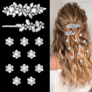 lot 18313 image: WHAVEL Silver Rhinestone Hair Clips Barrettes Flower Clips Set 12 Pcs