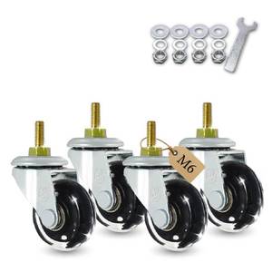 lot 18353 image: AXL 1.5-Inch PU Swivel Caster Wheels M6-1.0 Threaded Stem Set of 4