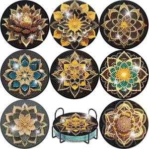 lot 18363 image: KYOQFVN Diamond Painting Coaster Kit 8 Pcs with Holder 4x4 Inch Mandala