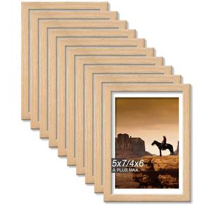 lot 18366 image: A PLUS MAX Picture Frame 5x7 Natural Set of 10 Tabletop and Wall Mount