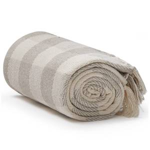 lot 18367 image: Americanflat 50x60 Cotton Throw Blanket Cream and Beige Plaid Design
