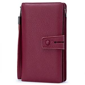lot 18389 image: Bveyzi Womens Leather Wristlet Wallet RFID Blocking Checkbook Holder Wine Red