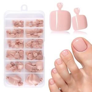 lot 18403 image: AddFavor Press On Toenails 120 Pcs Nude Pink Square Full Cover Acrylic
