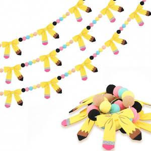 lot 18414 image: Hahafelt Pencil Bow Felt Garland 3 Pack 8.2 Ft Back to School Banner