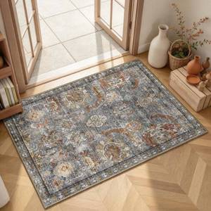 lot 19982 image: RUGSURE Washable Area Rug 3 x 5 Turmeric and Grey Vintage Tribal