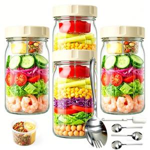 lot 19983 image: LIONTOTO Glass Salad Jars 4 Pack 32oz with Lids and Forks