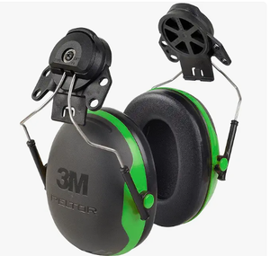 lot 7831 image: 3M Peltor X4P51 Helmet-Mounted Earmuffs Pair, Hi-Vis Green and Gray