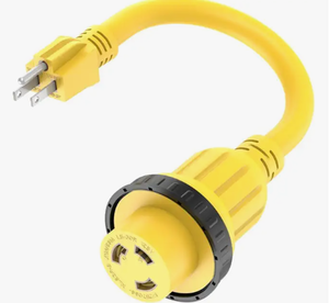 lot 19985 image: Yellow 15A Male to Locking Female Shore Power Adapter Cord 10AWG