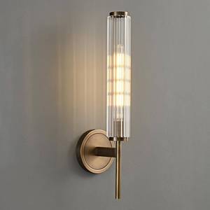 lot 1415 image: Fansimone Solid Brass Wall Sconce 18.9-Inch Ribbed Glass Tube  Retail $179.99