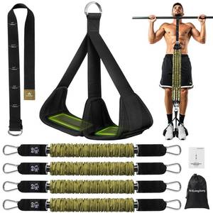 lot 1441 image: ALongSong Pull Up Assistance Bands with Foot Pedal 4x80 Lbs Resistance Green
