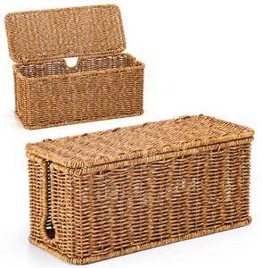 lot 1442 image: ZhiYo Faux Rattan Cable Management Box Speckled Brown 12.5 x 5 x 5.2