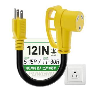 lot 1450 image: POWGRN RV Adapter Cord 30 Amp to 15 Amp 12 Inch 125V STW 10 Gauge