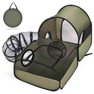lot 1461 image: TailTastic IndoorOutdoor Cat Playpen with Tunnel 2 Zones Green