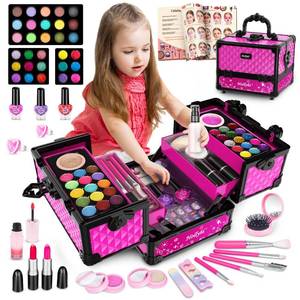 lot 1473 image: Hollyhi Kids Makeup Kit for Girls 59 Pcs Washable Pretend Play Set