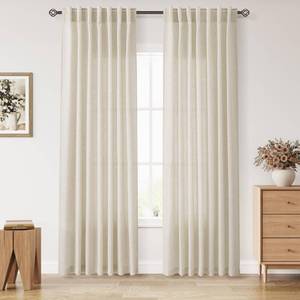 lot 2145 image: Nanspring Linen Curtain Panels 52 x 63 Inch Birch Beige 2 Pack