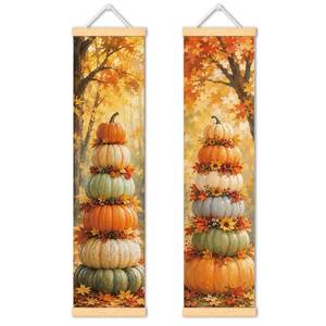 lot 2154 image: Autumn Pumpkin Door Banner Set of 2 31.5 x 7.8 in Vertical