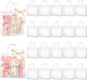 lot 2157 image: Mauproy Clear Plastic Gift Bags with Handles, 9.6 x 9.6 x 3.3 Inch, 20 Pack