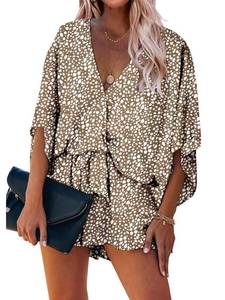 lot 2212 image: PRETTYGARDEN Womens V Neck Romper Khaki Size S