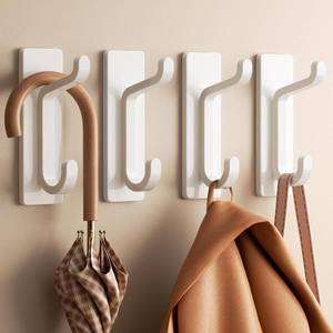 lot 2214 image: Pickpiff Stick-On Coat & Towel Hooks, 13 LB Capacity, White, 4 Pack