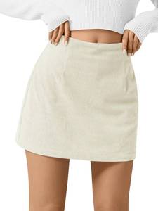 lot 2219 image: Wenrine Womens Corduroy Mini Skirt High Waisted A-Line Beige, Size M