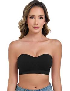 lot 2224 image: ANGOOL Womens Strapless Bra Non-Slip Seamless Bandeau, XL Black