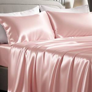 lot 2232 image: Bedsure Pink Satin Sheets Queen Size