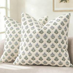 lot 2233 image: YCOLL Floral Throw Pillow Covers 24x24 Set of 2 Blue Green