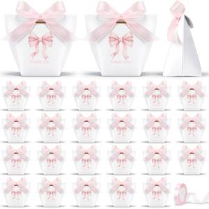 lot 2240 image: Equsion Small Thank You Paper Gift Bags Pink Bow 50 Pcs With Ribbon