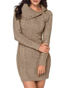 lot 2245 image: BLENCOT Womens Turtleneck Long Sleeve Bodycon Cable Knit Sweater Dress, Size S