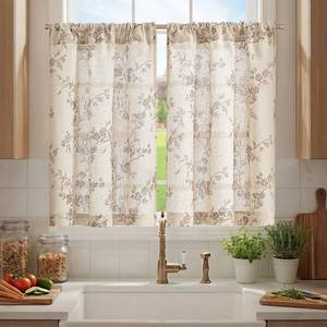 lot 2262 image: Jinchan Floral Linen Kitchen Tier Curtains 36 Inch 2 Panels Taupe