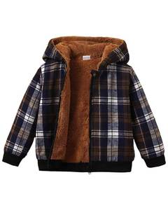 lot 2268 image: Voonlie Toddler Boys Plaid Fleece Lined Hooded Zip Up Winter Coat, Size 5-6 Y