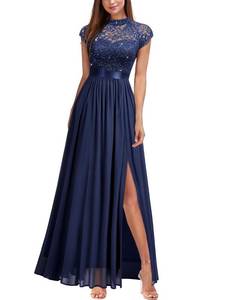 lot 2269 image: Miusol Womens Sequin Lace Contrast Chiffon Split Maxi Dress X-Large Navy Blue