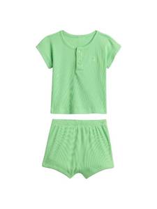 lot 2287 image: GAP Unisex Baby 2-Piece Ribbed Henley Set Julep Green 6-12M