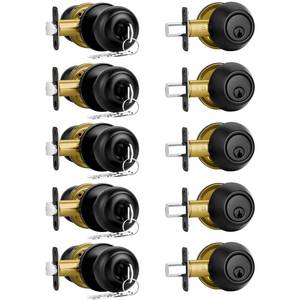 lot 2313 image: Plustool Front Door Lock Set Matte Black Keyed Alike Deadbolt
