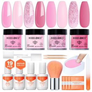 lot 2334 image: Modelones Dip Powder Nail Kit 4 Colors Baby Pink Glitter Liquid Set