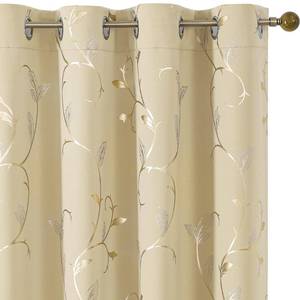 lot 2340 image: BUHUA Blackout Curtains Gold Foil Vine Grommet Beige 52W x 72L 2 Panels